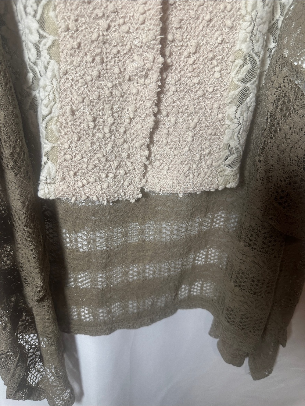 Areve Lace & Knit Layered Sleeveless Tunic in Cream and Taupe - Picture 3 of 11